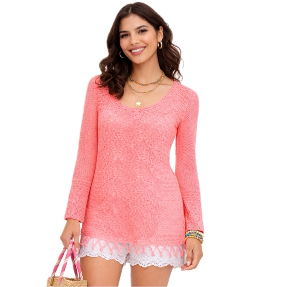 Lilly Pulitzer Coral Pink Crochet Tunic